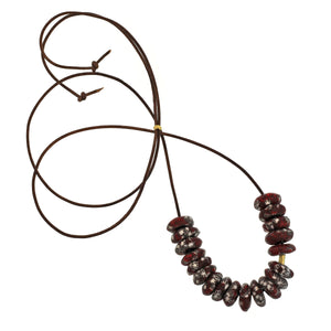 A Red + White Speckled Glass Bead Necklace