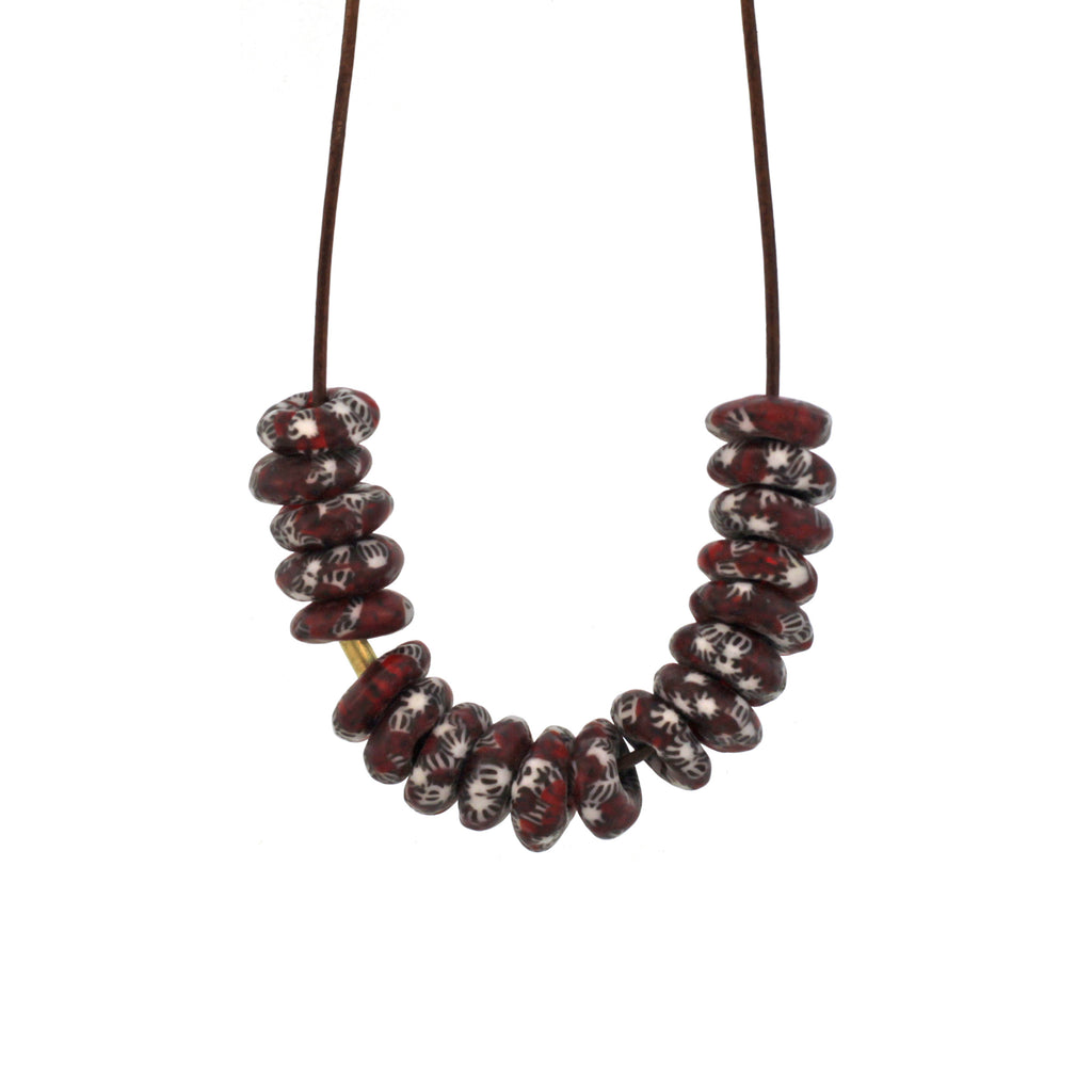 A Red + White Speckled Glass Bead Necklace
