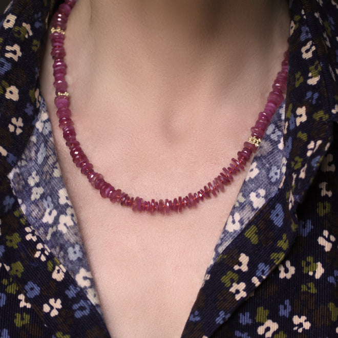 A Ruby Faceted Bead Necklace