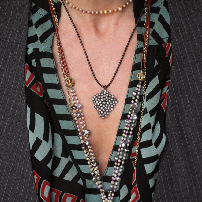 A Diamond Honeycomb Pendant in Blackened Silver