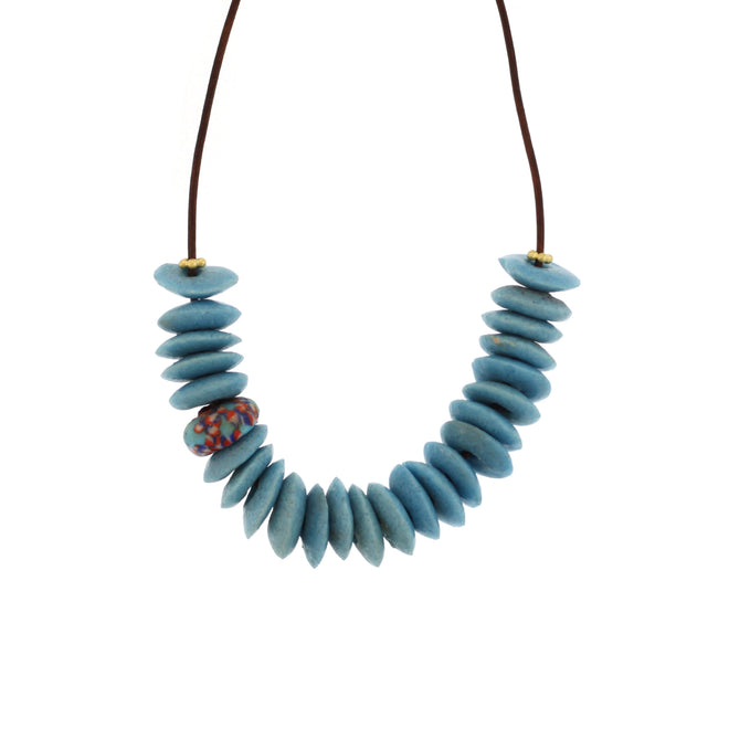 A Turquoise and Multicolored Speckle Trade Bead Necklace