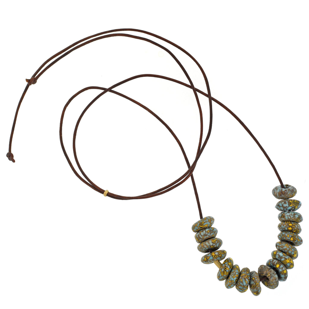 A Turquoise + Yellow Speckled Glass Bead Necklace