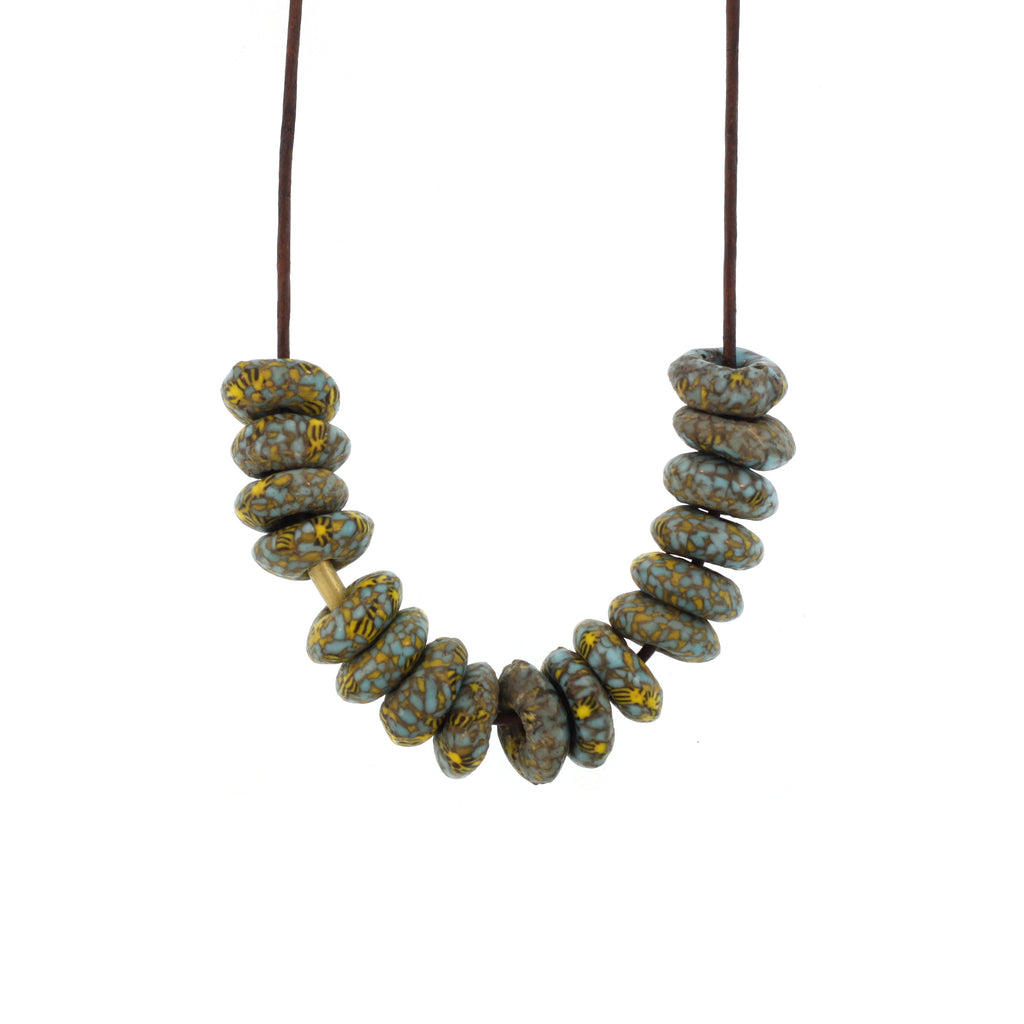 A Turquoise + Yellow Speckled Glass Bead Necklace