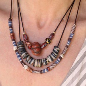 A Blue Grey Striped Bead Necklace