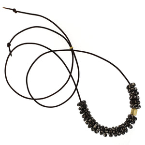 A Marbleized Recycled Glass Bead Necklace - Black + White