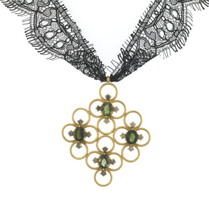A Clover Cluster Pendant with Tourmaline + Diamonds