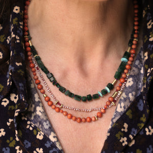 An Emerald + Turquoise and Gold Bead Necklace