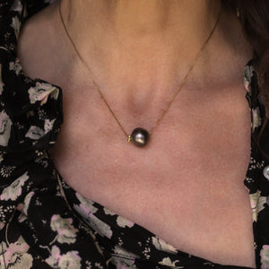 A Tahitian Pearl + Flower Bead Necklace on Chain