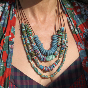 A Turquoise and Multicolored Speckle Trade Bead Necklace