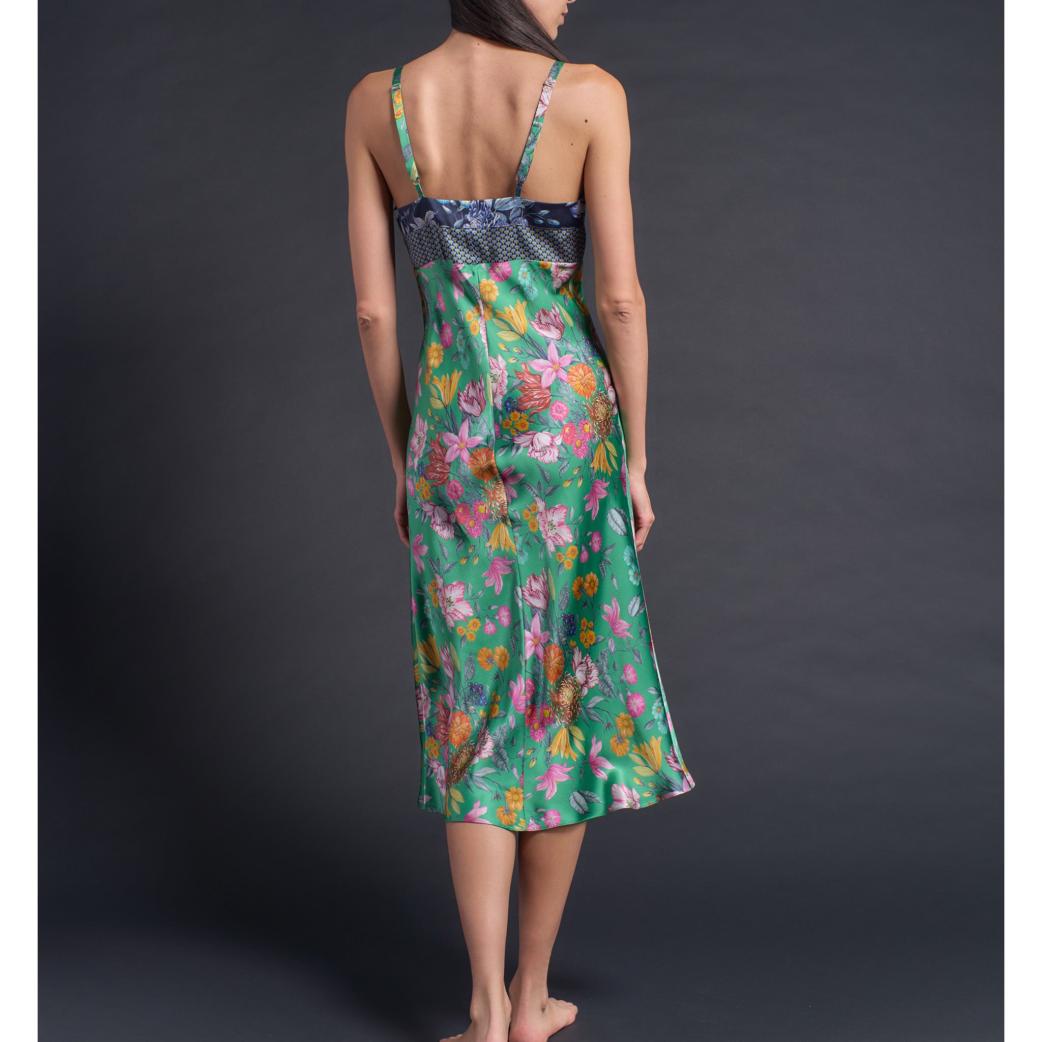 Pandora Dress in Green Stately Bouquet Liberty Print Silk Charmeuse