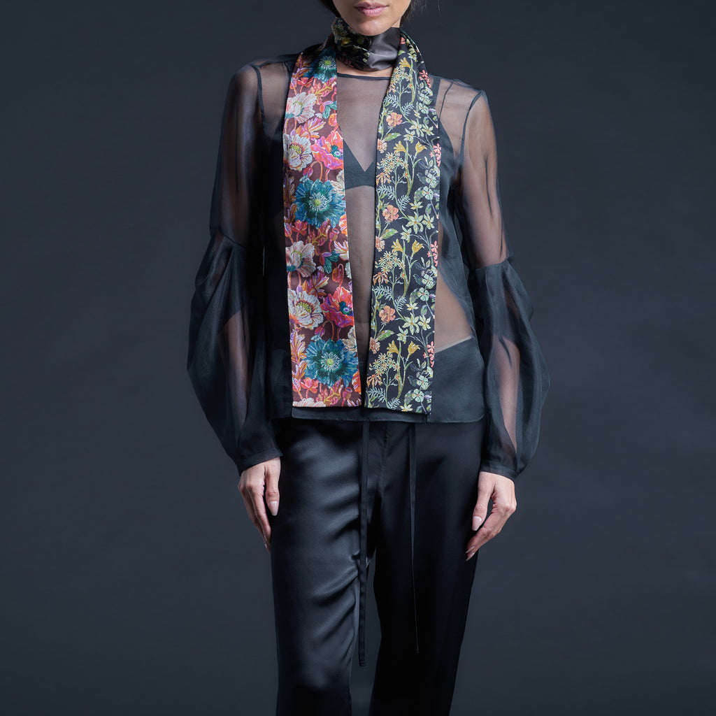 Liberty of London Print Blocked Silk Satin Ribbon Scarf