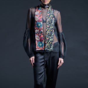 Liberty of London Print Blocked Silk Satin Ribbon Scarf