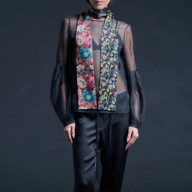 Liberty of London Print Blocked Silk Satin Ribbon Scarf