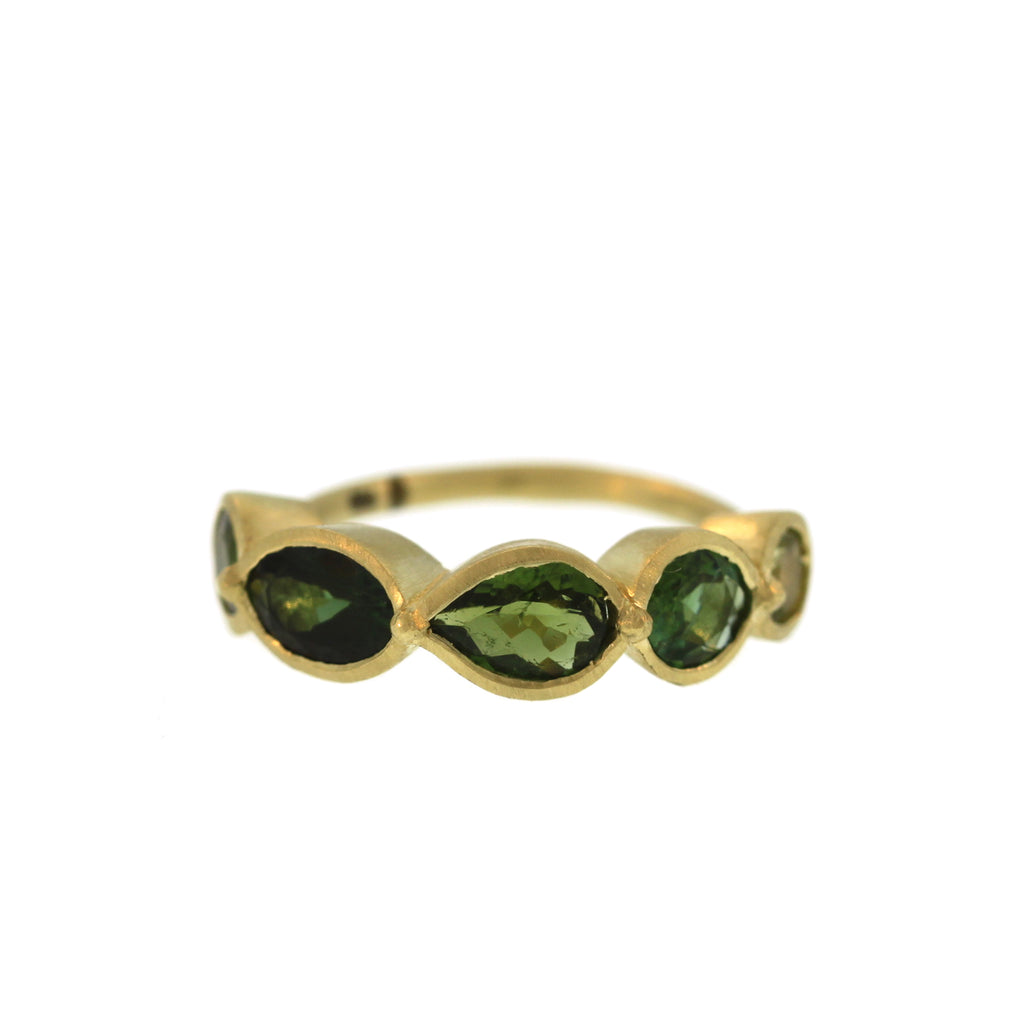 A Five Stone Green Tourmaline Ring