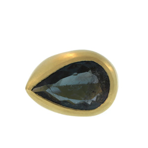 A Dark Blue Pear Shaped Tourmaline Queen's Ring