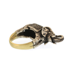 A Grand Elephant Ring in Sterling Silver + Gold