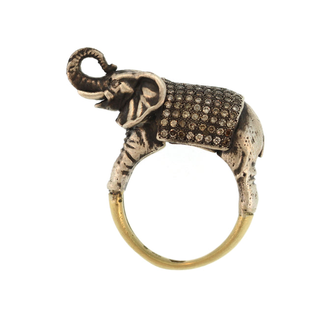 A Grand Elephant Ring in Sterling Silver + Gold