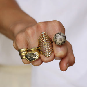 The Large Fluted Poppy Pod Ring in Sterling Silver and Gold