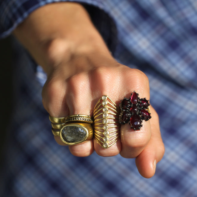 A Garnet Cabochon Cluster Ring