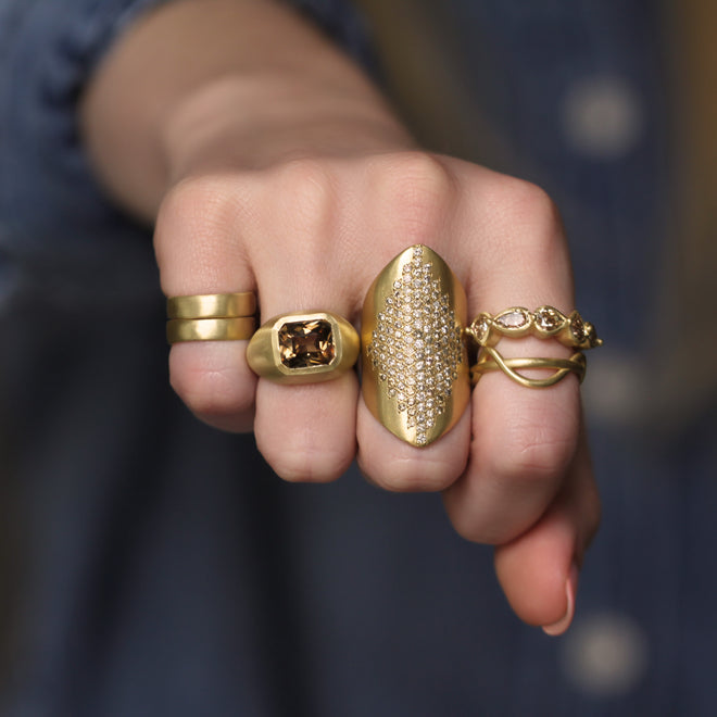 A Natural Golden Green Zircon Queen's Ring
