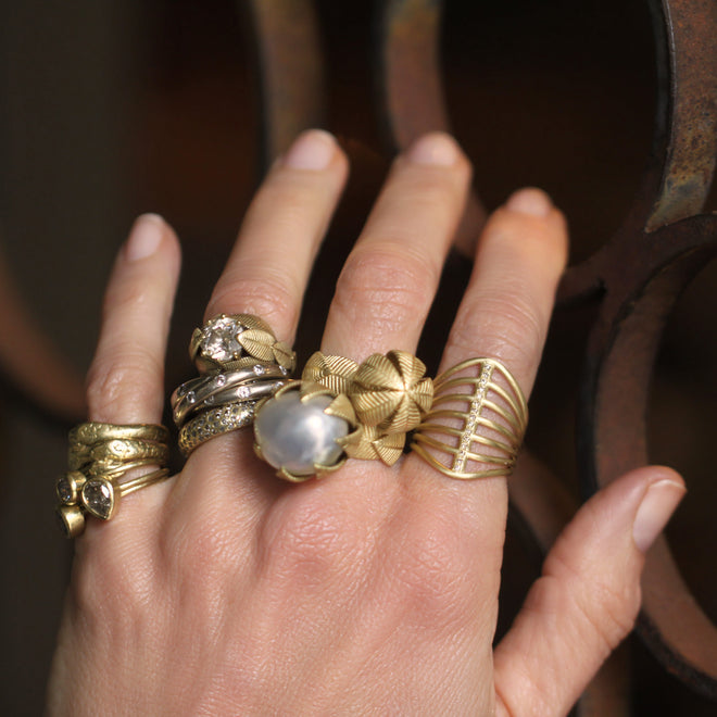 A Vertebrate Ring with Cognac Diamonds