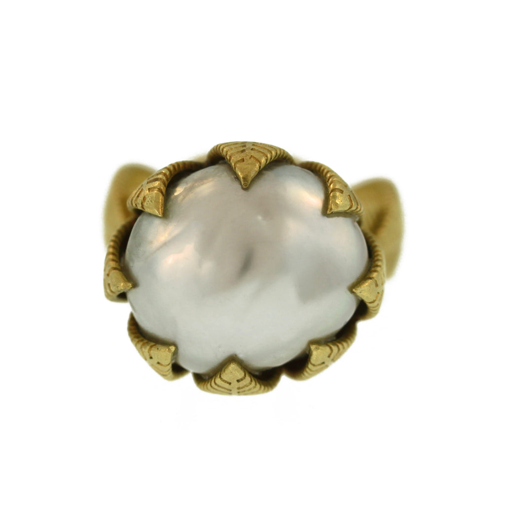 A Baroque Pearl Lotus Leaf Ring