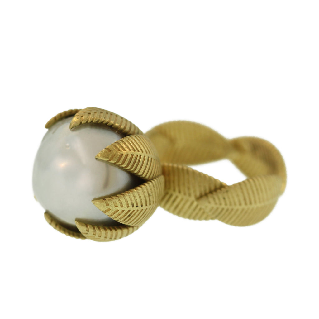 A Baroque Pearl Lotus Leaf Ring
