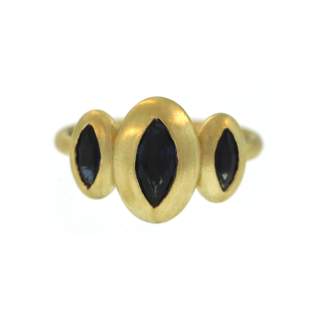 A Blue Sapphire Triple Lozenge Ring