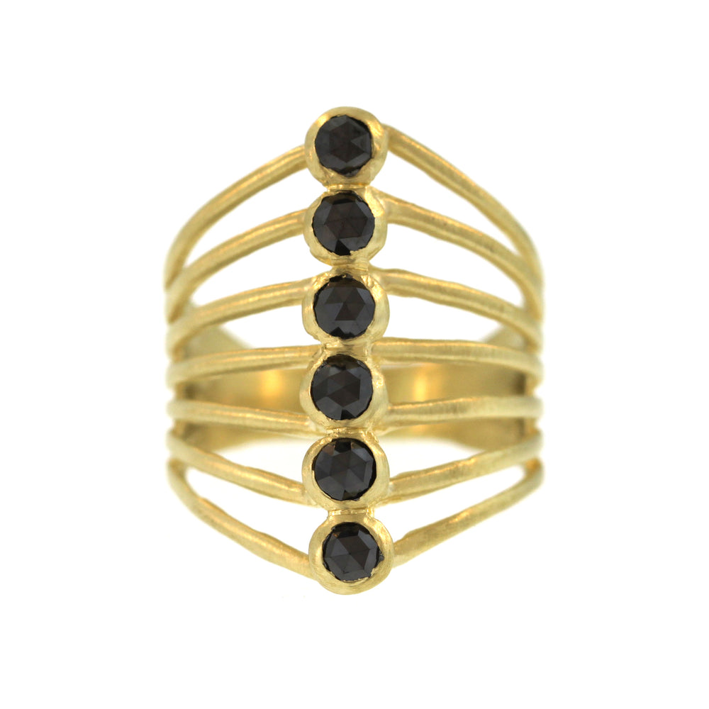 A Six-Stone Black Diamond Vertebrate Ring
