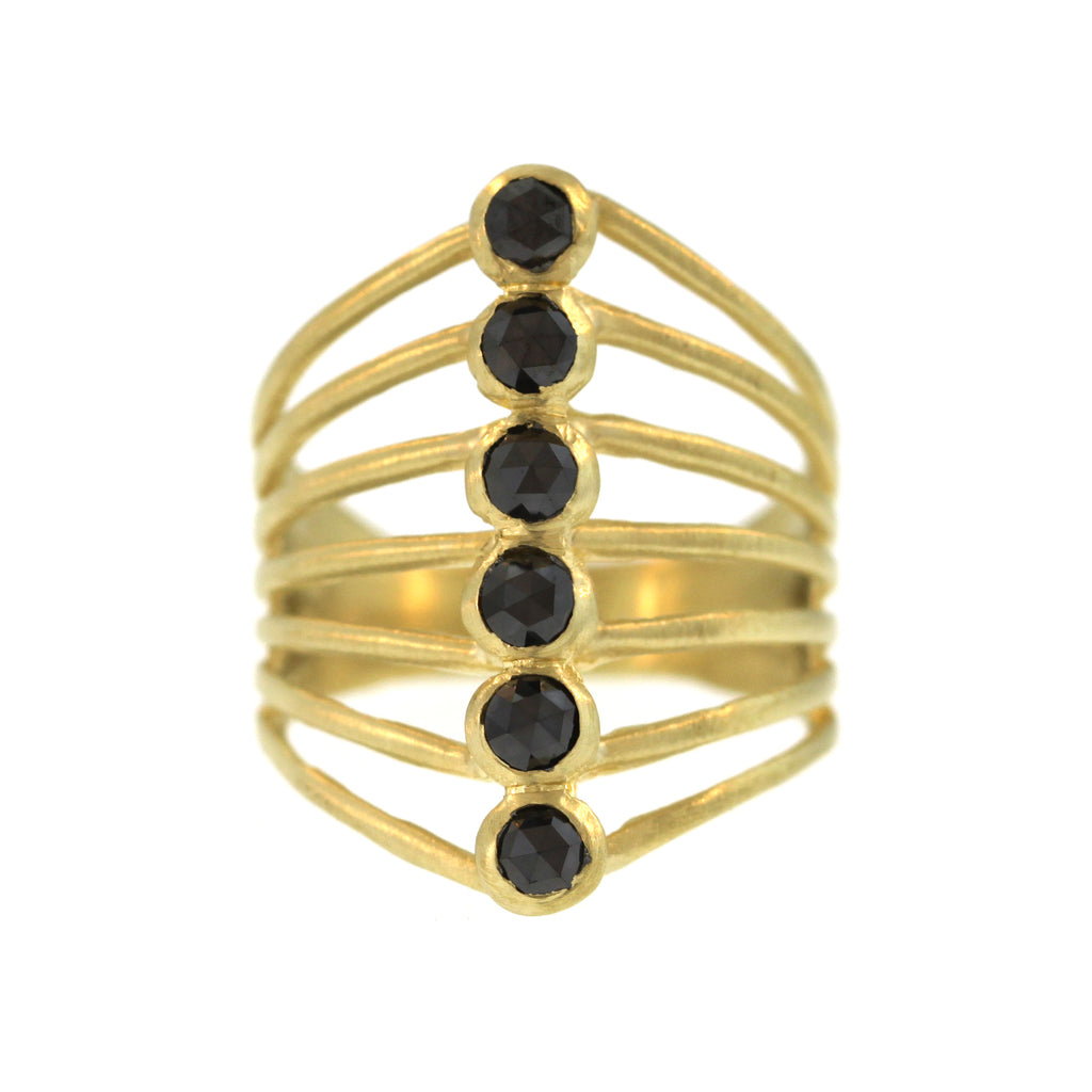 A Six-Stone Black Diamond Vertebrate Ring