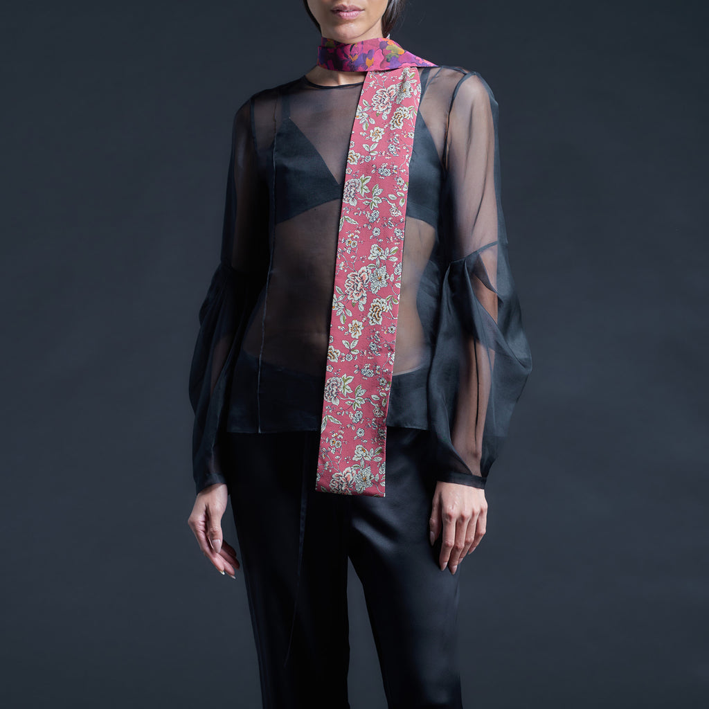 Liberty of London Print Blocked Silk Crepe de Chine Ribbon Scarf