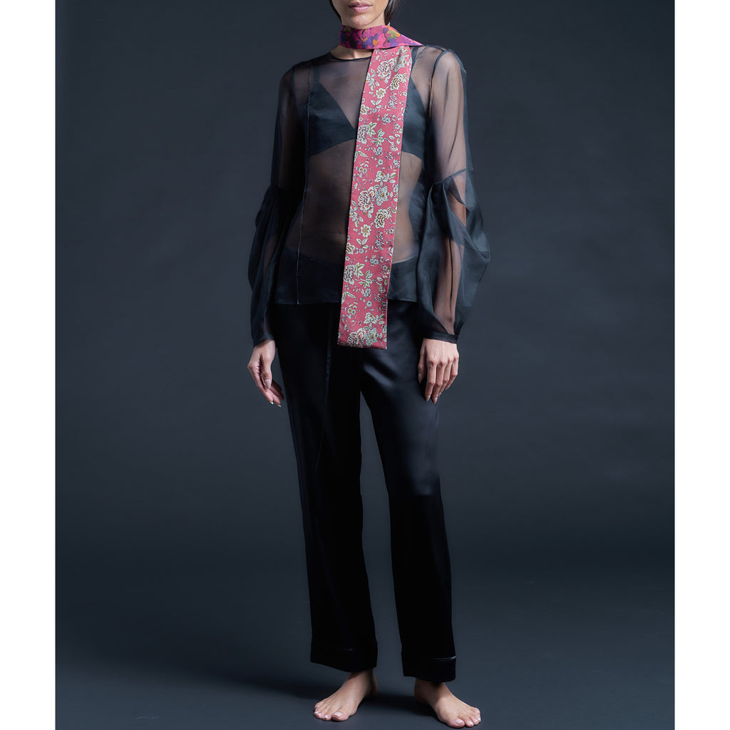 Liberty of London Print Blocked Silk Crepe de Chine Ribbon Scarf