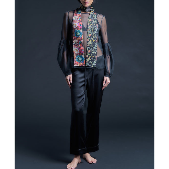Liberty of London Print Blocked Silk Satin Ribbon Scarf