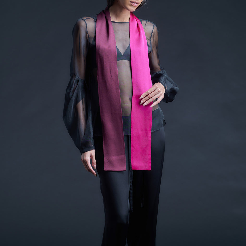 Color Blocked Silk Charmeuse Ribbon Scarf