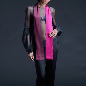 Color Blocked Silk Charmeuse Ribbon Scarf