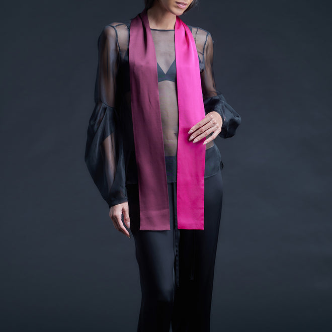 Color Blocked Silk Charmeuse Ribbon Scarf