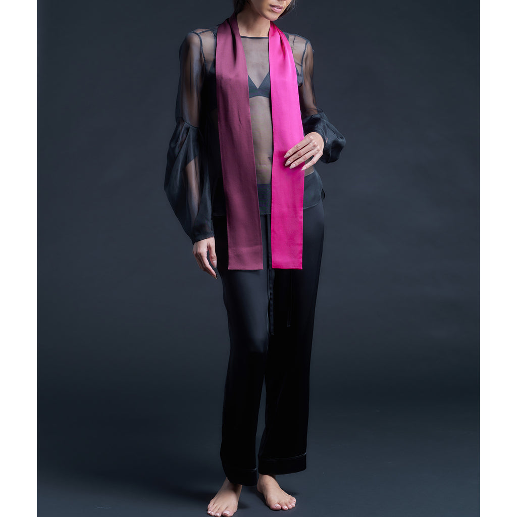 Color Blocked Silk Charmeuse Ribbon Scarf