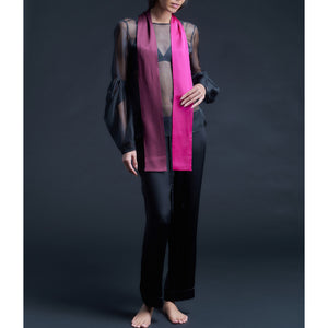 Color Blocked Silk Charmeuse Ribbon Scarf