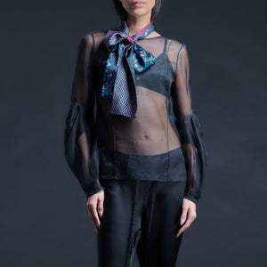 Liberty of London Print Blocked Silk Satin Ribbon Scarf - Woodstock