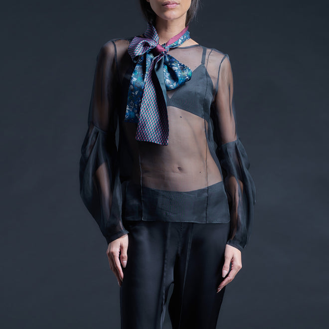 Liberty of London Print Blocked Silk Satin Ribbon Scarf - Woodstock