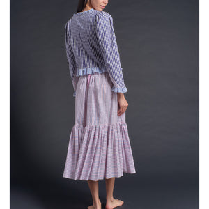 Brigitte Ruffle Skirt in Italian Cotton Pink Blue Check