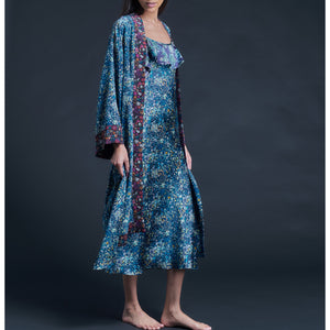Selene Knee Length Robe in Blue Felda Liberty Print Silk Crepe De Chine