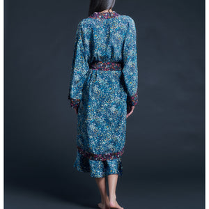 Selene Knee Length Robe in Blue Felda Liberty Print Silk Crepe De Chine