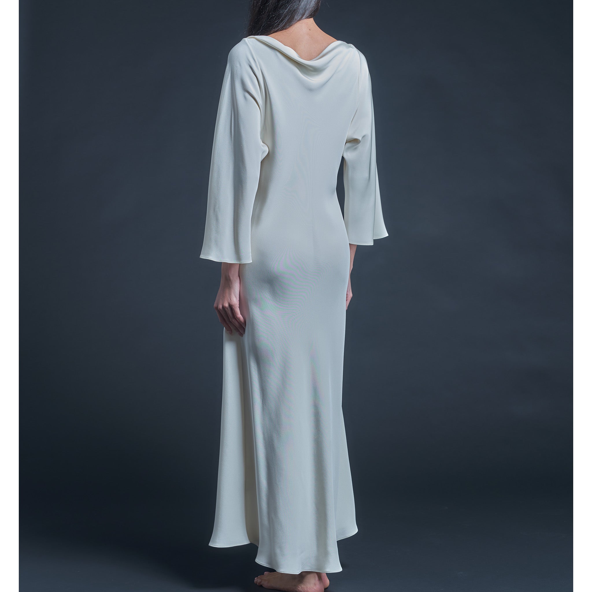 Serafina Four-Ply Silk Crepe Boatneck Dress in Pearl