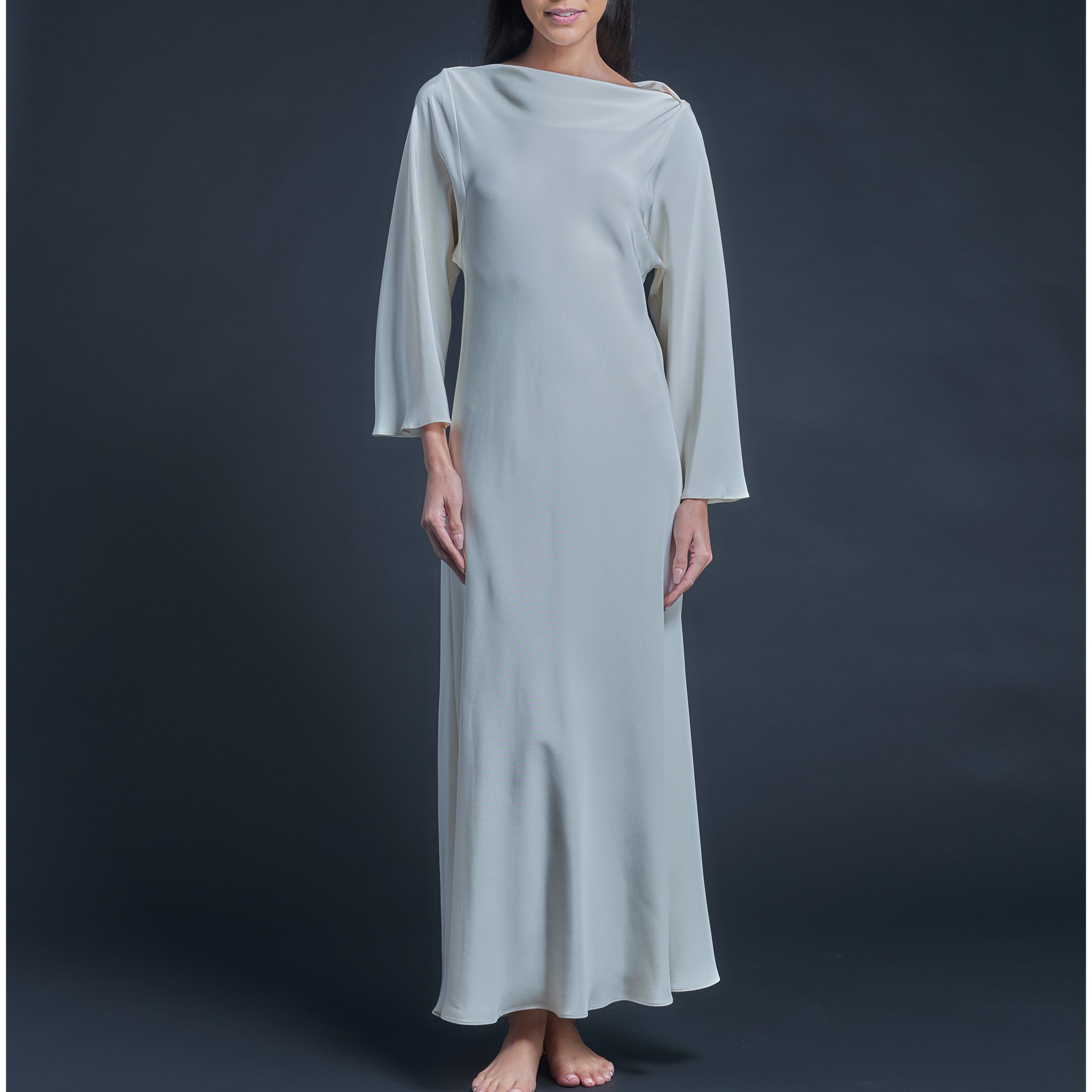 Serafina Four-Ply Silk Crepe Boatneck Dress in Pearl