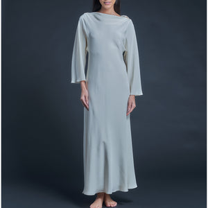 Serafina Four-Ply Silk Crepe Boatneck Dress in Pearl