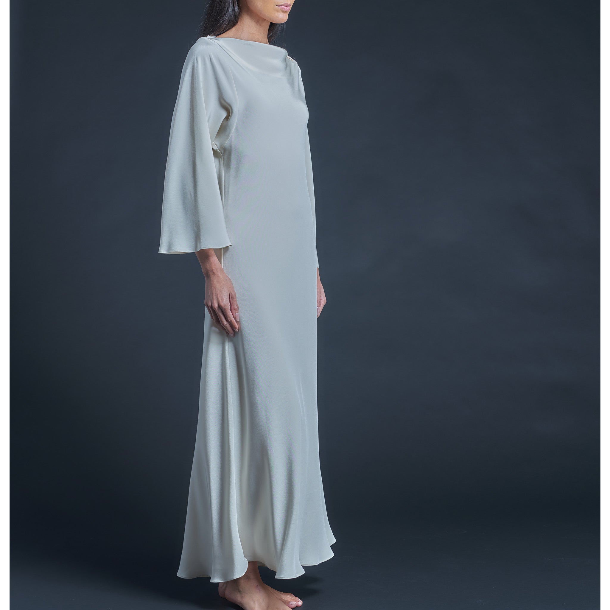 Serafina Four-Ply Silk Crepe Boatneck Dress in Pearl