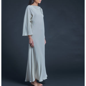Serafina Four-Ply Silk Crepe Boatneck Dress in Pearl