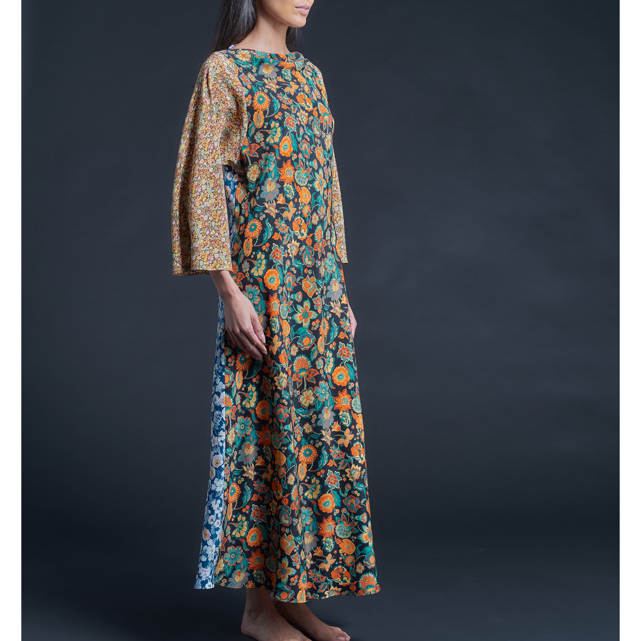 Serafina Fairytale Liberty Print Silk Crepe de Chine Boatneck Dress