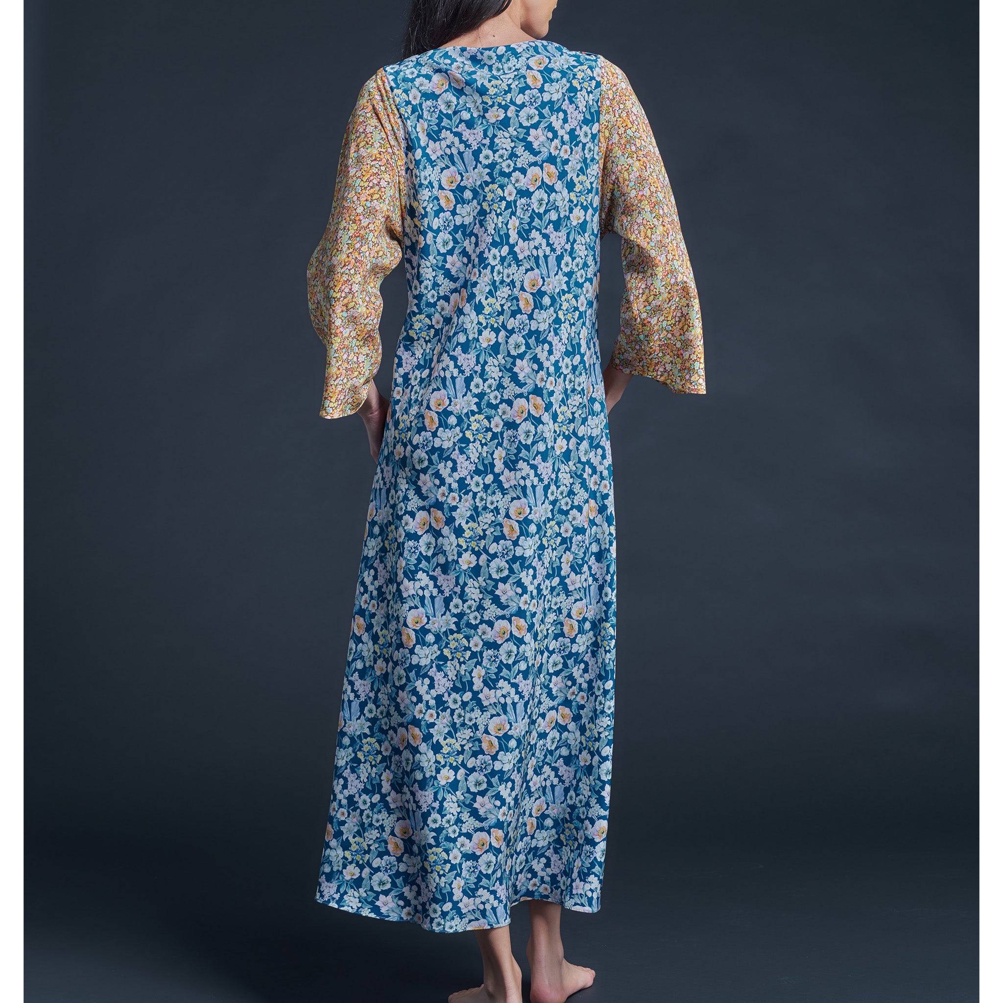 Serafina Fairytale Liberty Print Silk Crepe de Chine Boatneck Dress